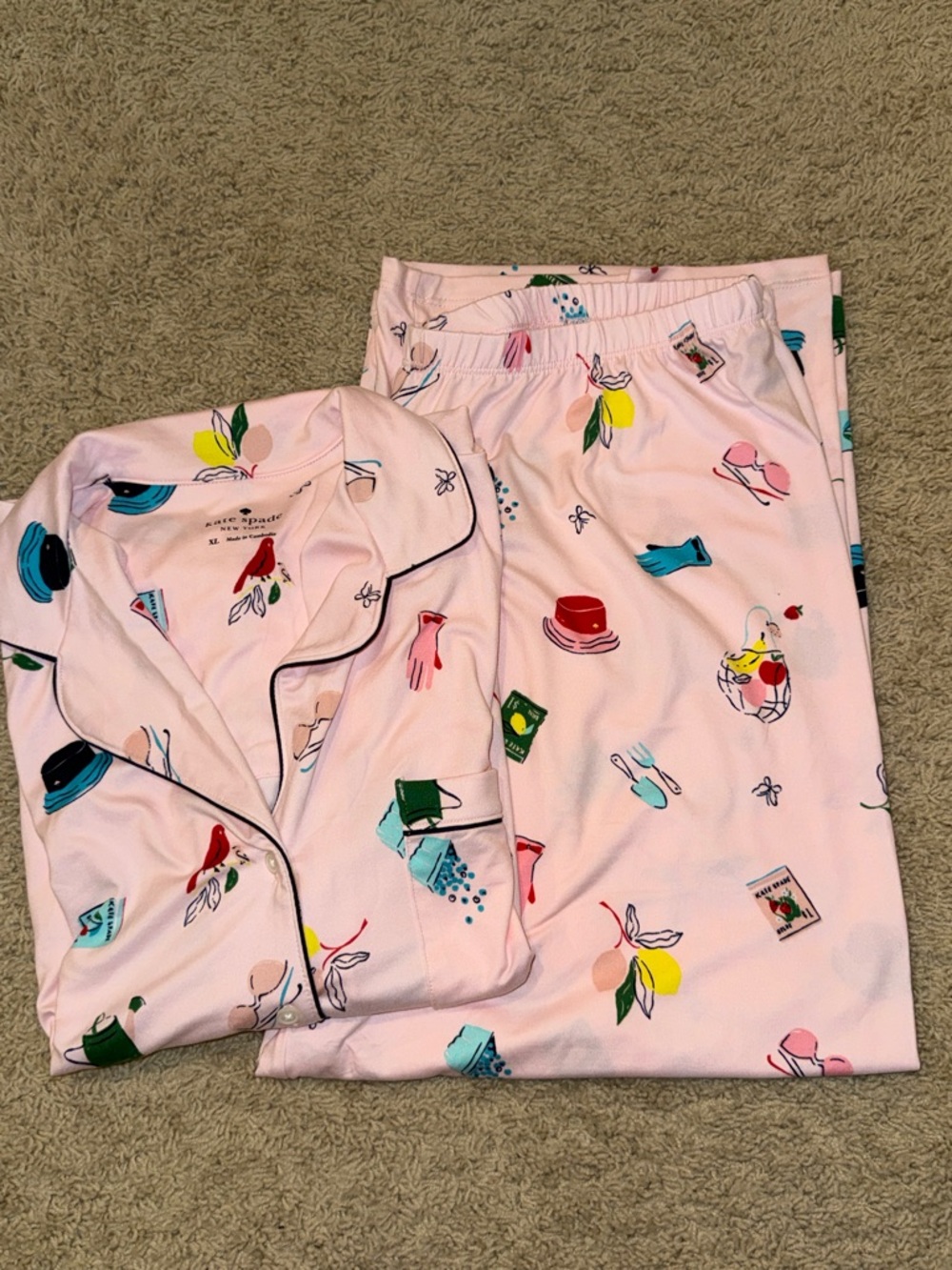 kate spade 2 piece Pajama set Pink Novelty Print